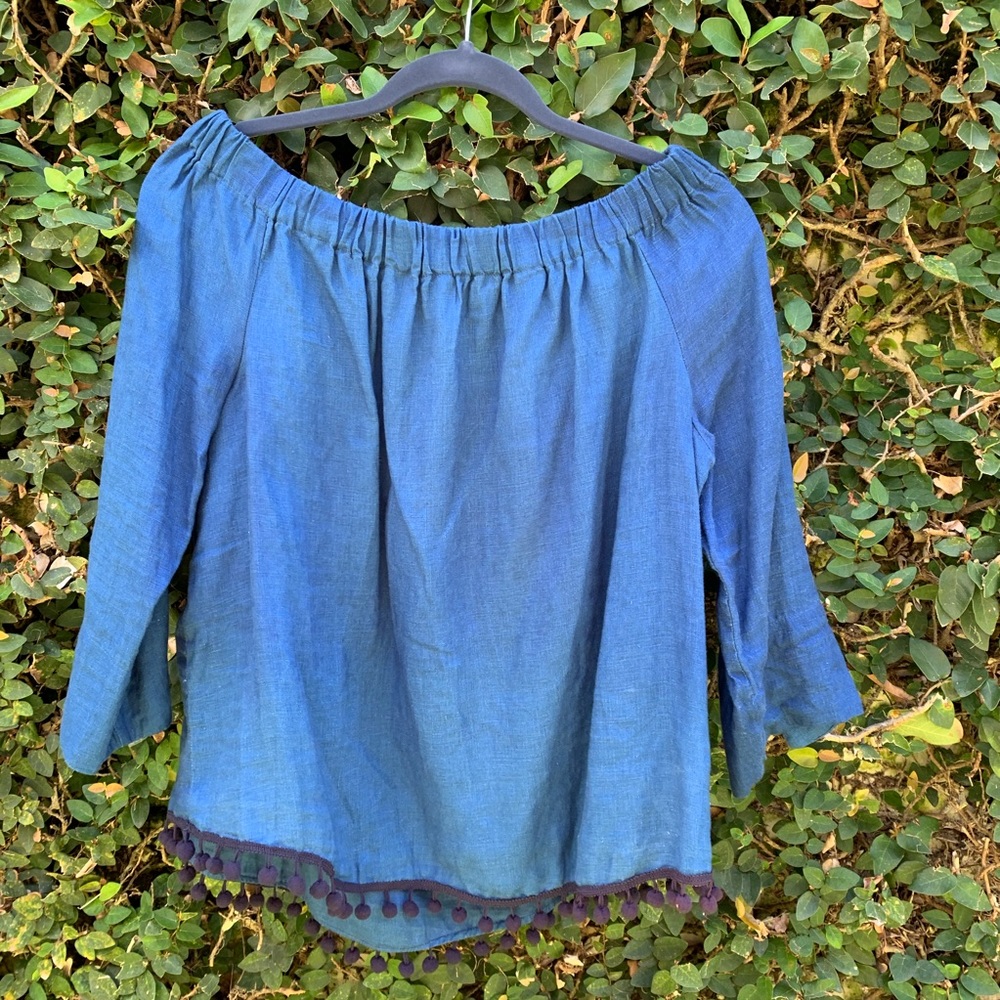 Zara Off Shoulder Top with Pompom Detail